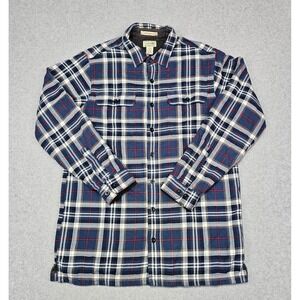 LL Bean Fleece Lined Flannel Shirt Jacket M-Tall Traditional Fit Heavy 252749
